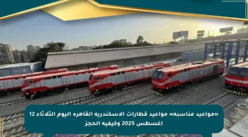 «مواعيد مناسبة» مواعيد قطارات الإسكندرية القاهرة اليوم الثلاثاء 12 أغسطس 2025 وكيفية الحجز